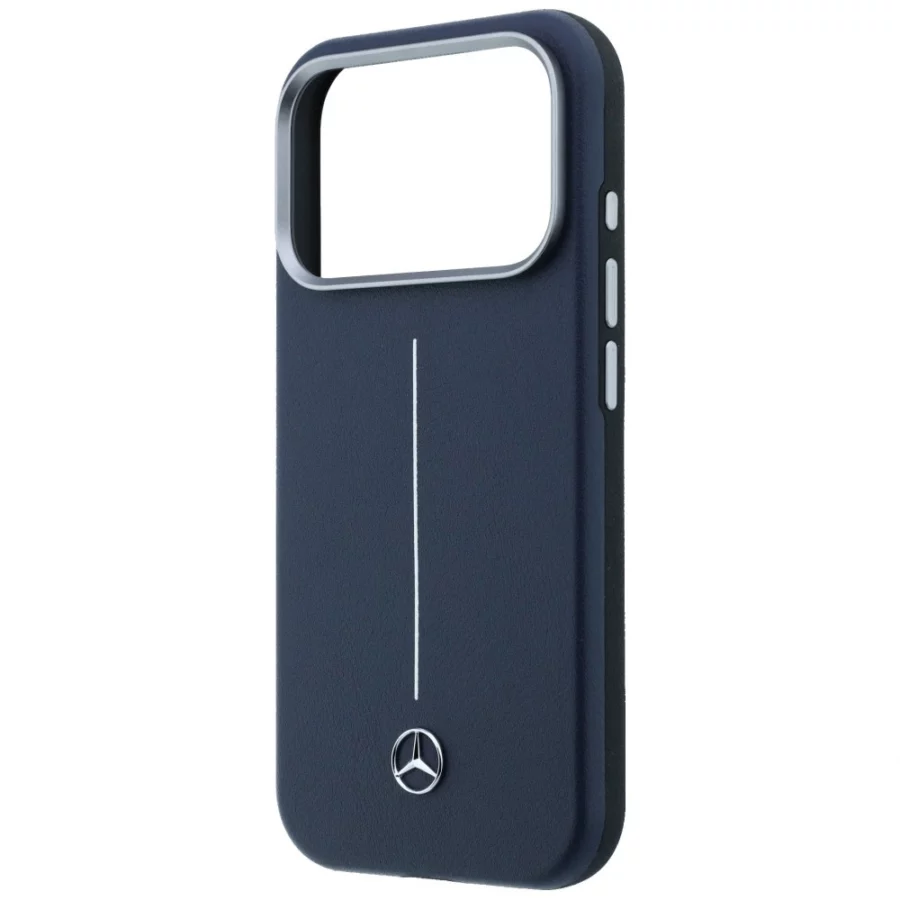 Etui Mercedes Leather Semi Wrap Iconic Line MagSafe na iPhone 17 Pro - granatowe