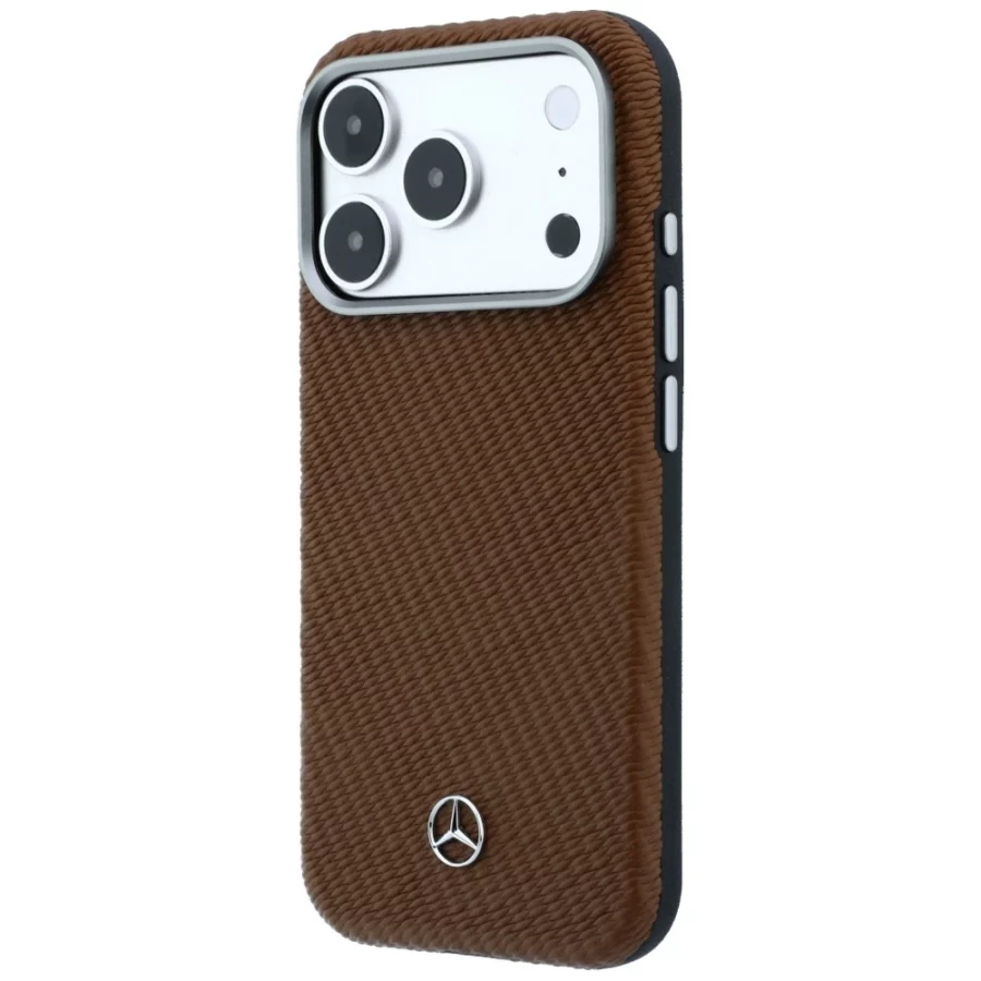 Etui Mercedes Leather Semi Wrap Wood Effect MagSafe na iPhone 17 Pro - brązowe