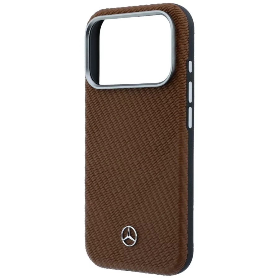 Etui Mercedes Leather Semi Wrap Wood Effect MagSafe na iPhone 17 Pro - brązowe