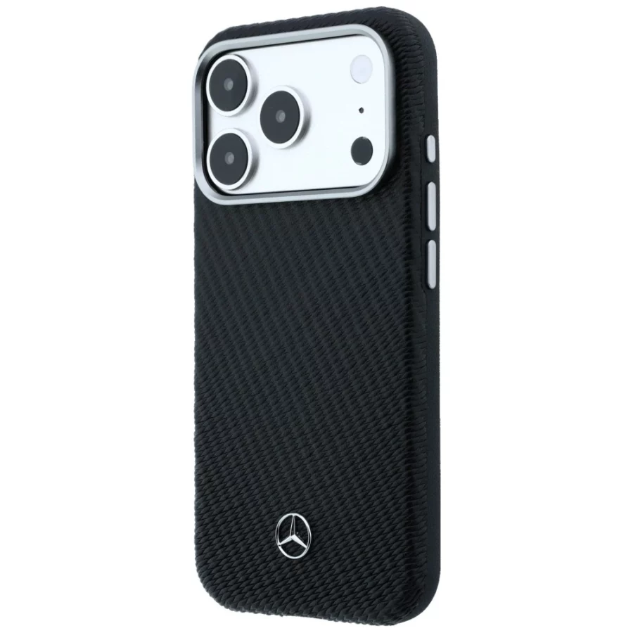 Etui Mercedes Leather Semi Wrap Wood Effect MagSafe na iPhone 17 Pro - czarne