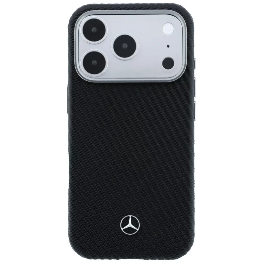 Etui Mercedes Leather Semi Wrap Wood Effect MagSafe na iPhone 17 Pro - czarne