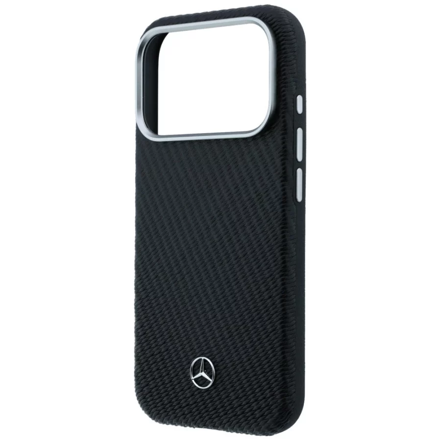Etui Mercedes Leather Semi Wrap Wood Effect MagSafe na iPhone 17 Pro - czarne