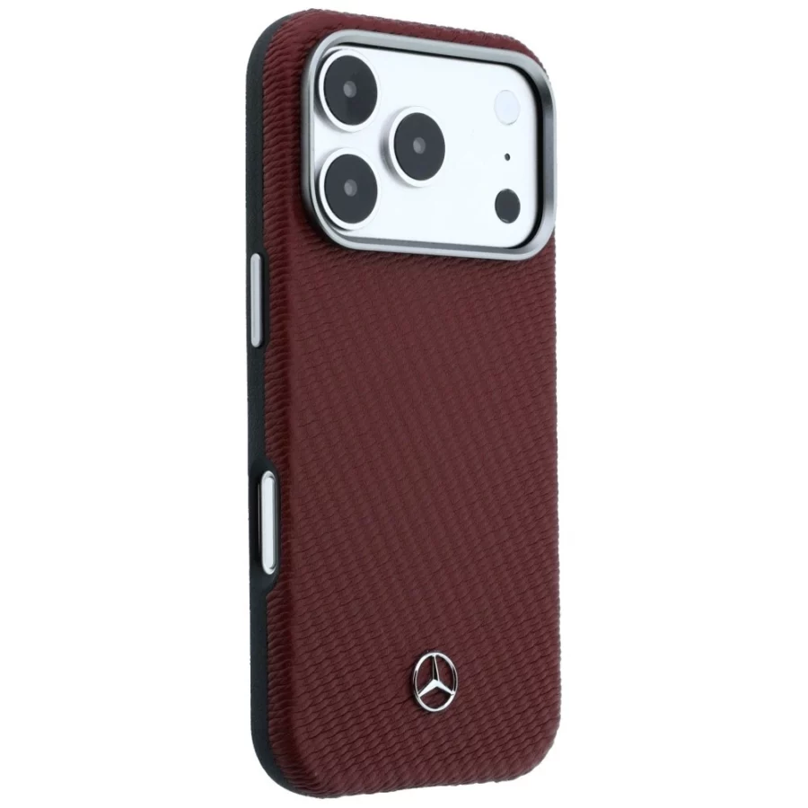 Etui Mercedes Leather Semi Wrap Wood Effect MagSafe na iPhone 17 Pro - czerwone
