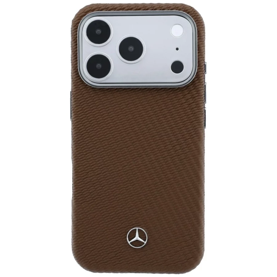 Etui Mercedes Leather Semi Wrap Wood Effect MagSafe na iPhone 17 Pro Max - brązowe