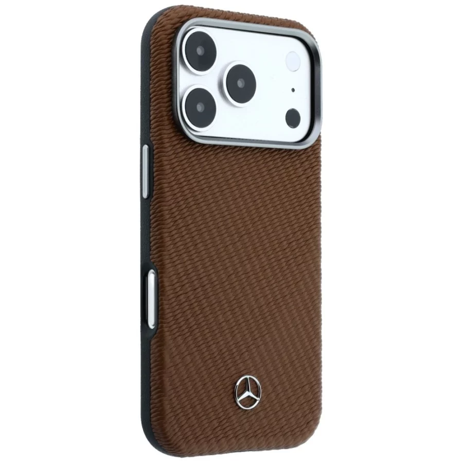 Etui Mercedes Leather Semi Wrap Wood Effect MagSafe na iPhone 17 Pro Max - brązowe