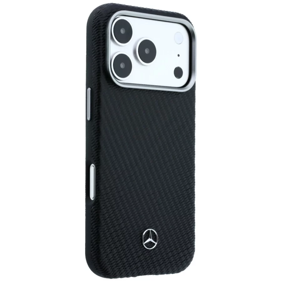 Etui Mercedes Leather Semi Wrap Wood Effect MagSafe na iPhone 17 Pro Max - czarne