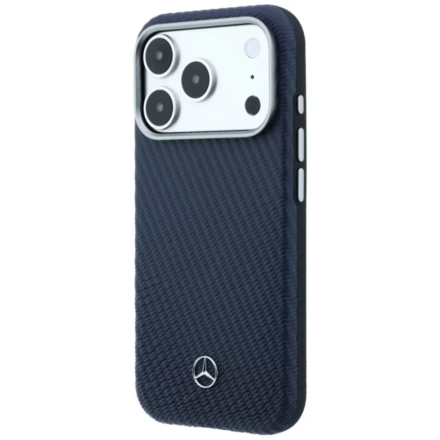 Etui Mercedes Leather Semi Wrap Wood Effect MagSafe na iPhone 17 Pro Max - granatowe