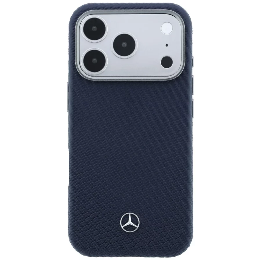 Etui Mercedes Leather Semi Wrap Wood Effect MagSafe na iPhone 17 Pro Max - granatowe