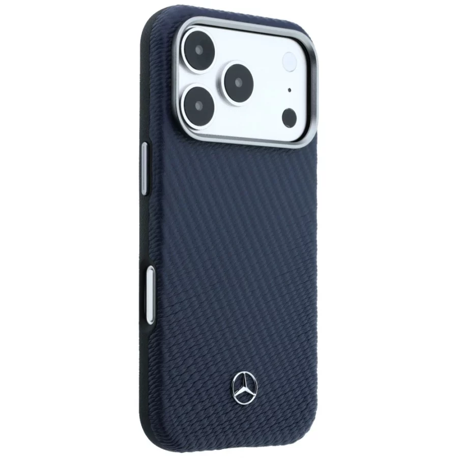 Etui Mercedes Leather Semi Wrap Wood Effect MagSafe na iPhone 17 Pro Max - granatowe