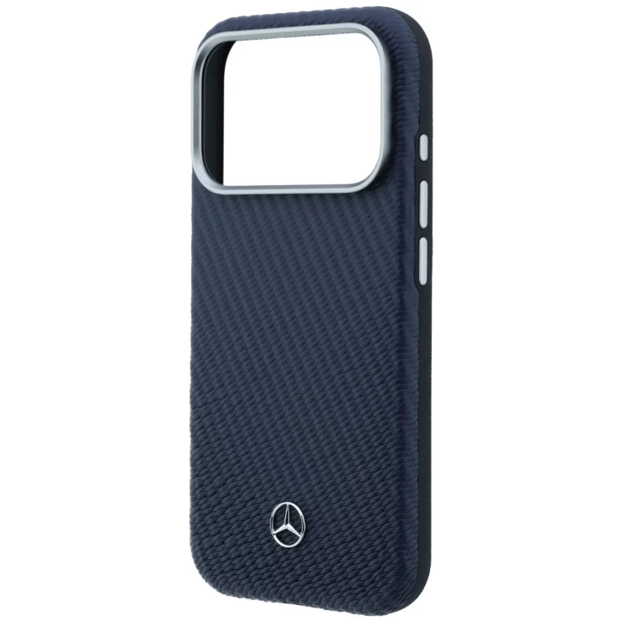 Etui Mercedes Leather Semi Wrap Wood Effect MagSafe na iPhone 17 Pro Max - granatowe