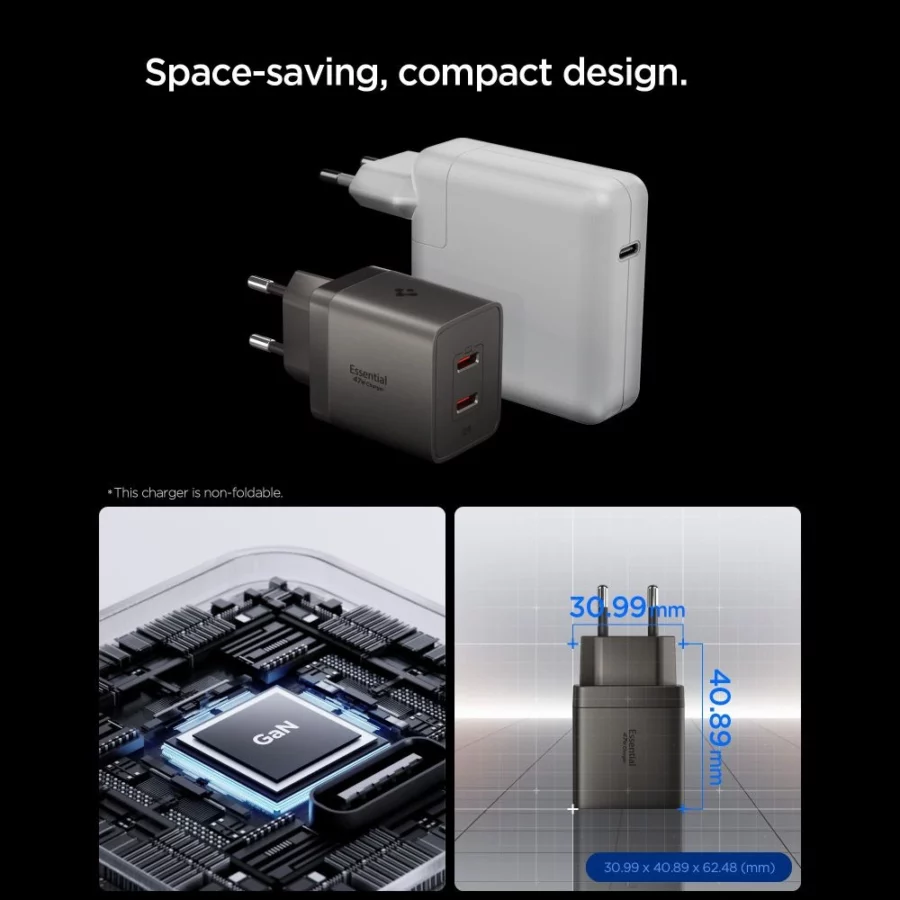 Ładowarka sieciowa Spigen Essential EE472EU-GAN 2-Porty 47 W - ciemnoszara