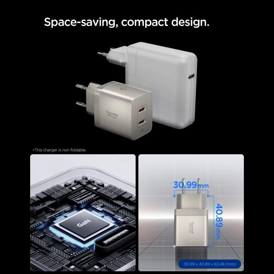 Ładowarka sieciowa Spigen Essential EE472EU-GAN 2-Porty 47 W - tytanowa