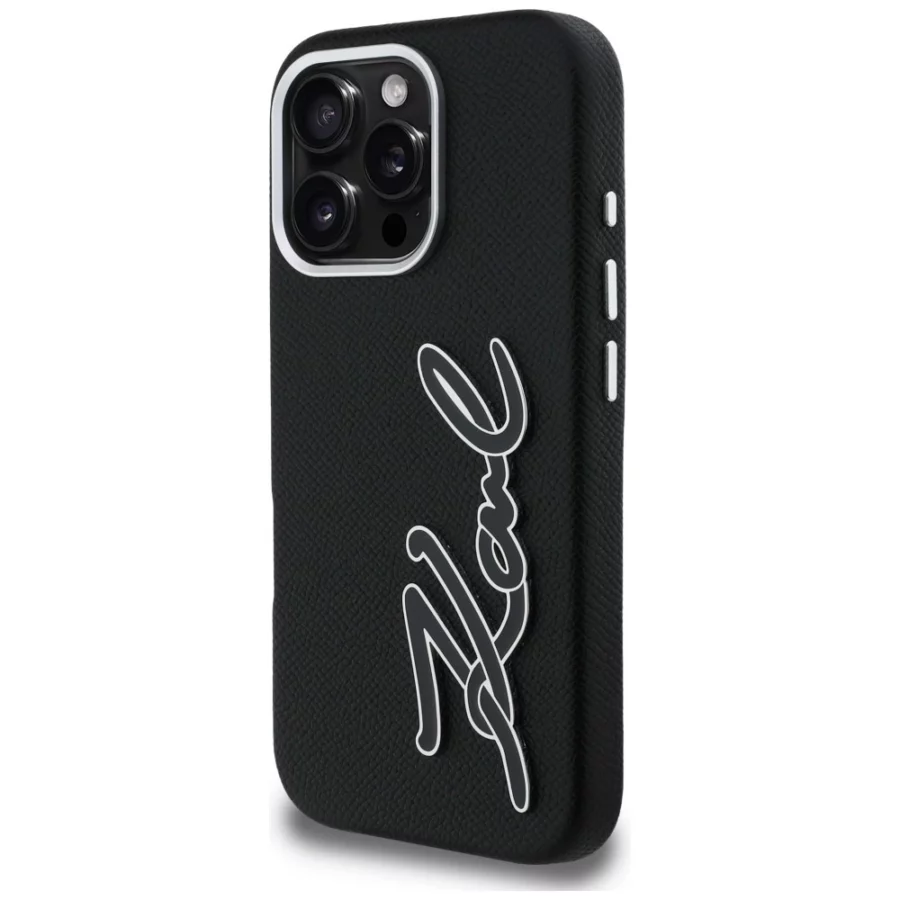 Etui Karl Lagerfeld FW Grained Signature Logo na iPhone 16 Pro - czarne