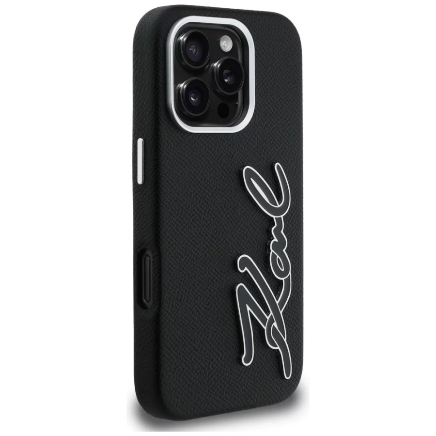 Etui Karl Lagerfeld FW Grained Signature Logo na iPhone 16 Pro - czarne