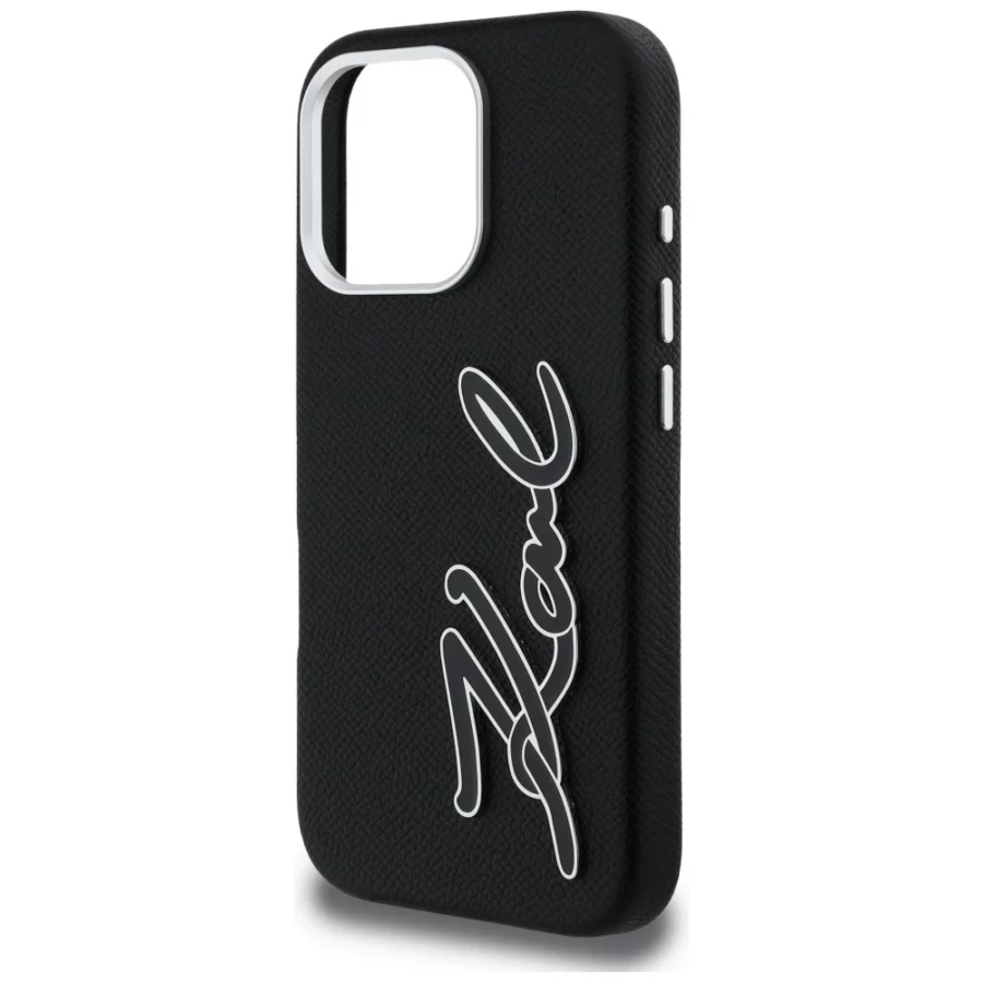 Etui Karl Lagerfeld FW Grained Signature Logo na iPhone 16 Pro - czarne