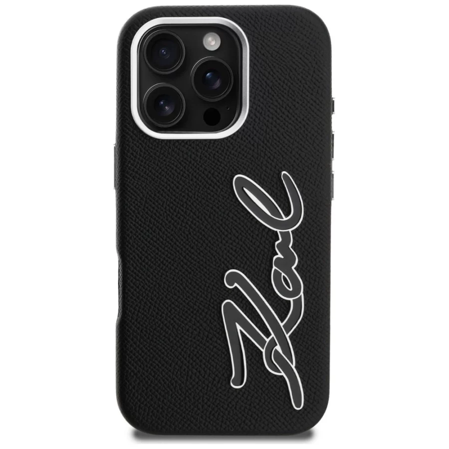 Etui Karl Lagerfeld FW Grained Signature Logo na iPhone 16 Pro Max - czarne
