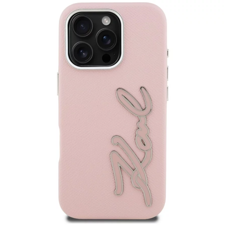 Etui Karl Lagerfeld FW Grained Signature Logo na iPhone 16 Pro Max - różowe