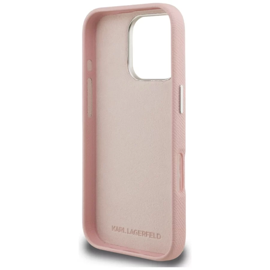 Etui Karl Lagerfeld FW Grained Signature Logo na iPhone 16 Pro Max - różowe