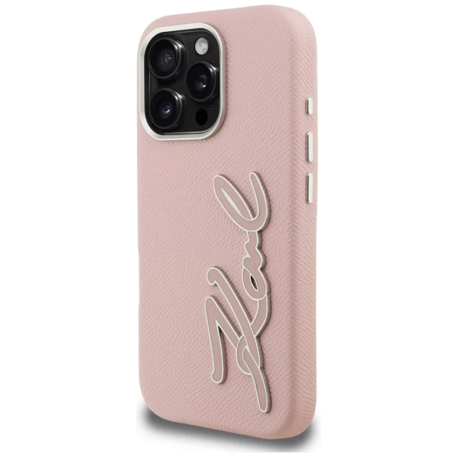 Etui Karl Lagerfeld FW Grained Signature Logo na iPhone 16 Pro - różowe
