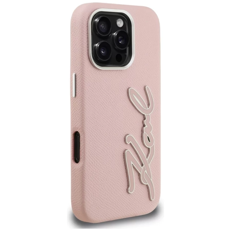Etui Karl Lagerfeld FW Grained Signature Logo na iPhone 16 Pro - różowe
