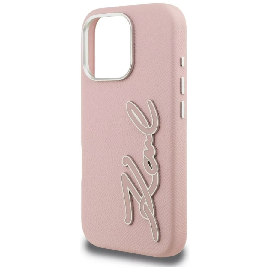 Etui Karl Lagerfeld FW Grained Signature Logo na iPhone 16 Pro - różowe