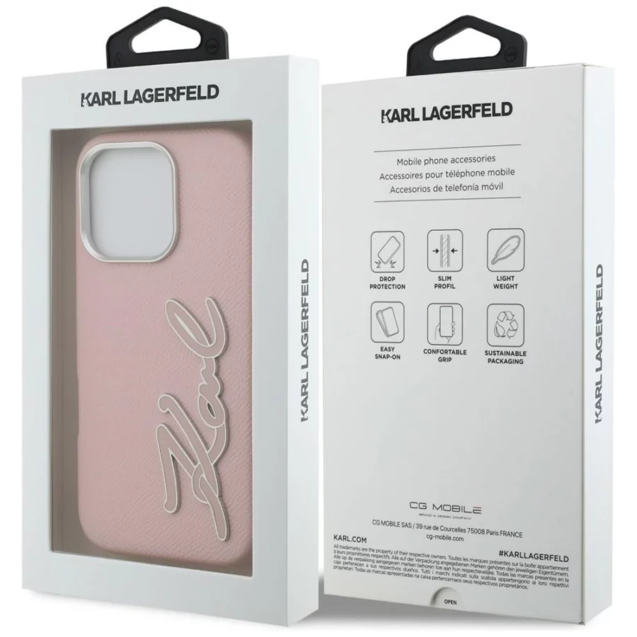 Etui Karl Lagerfeld FW Grained Signature Logo na iPhone 16 Pro - różowe
