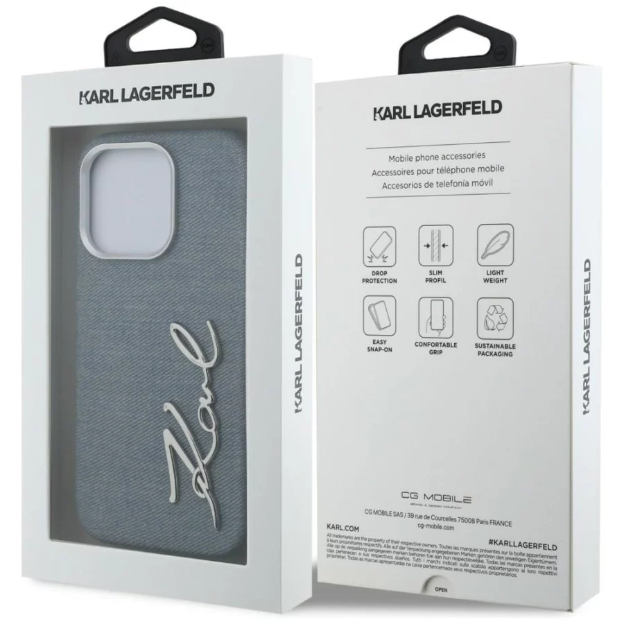 Etui Karl Lagerfeld FW Jeans Signature Logo na iPhone 16 Pro Max - niebieskie