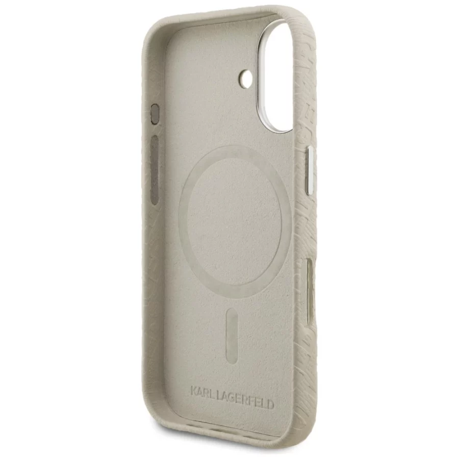 Etui Karl Lagerfeld FW Stamped Karl MagSafe na iPhone 16 - beżowe