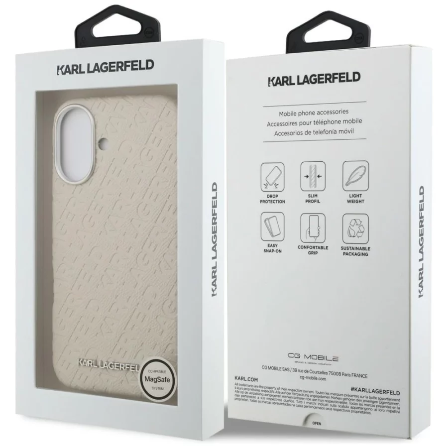 Etui Karl Lagerfeld FW Stamped Karl MagSafe na iPhone 16 - beżowe