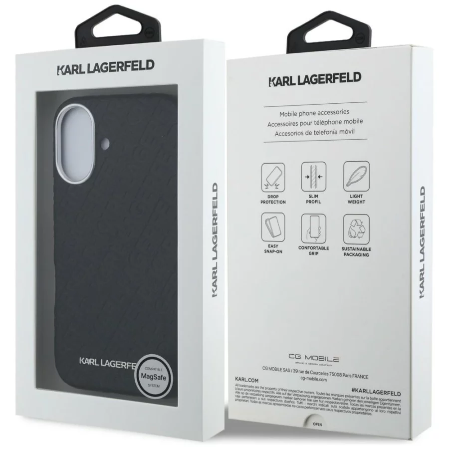 Etui Karl Lagerfeld FW Stamped Karl MagSafe na iPhone 16 - czarne