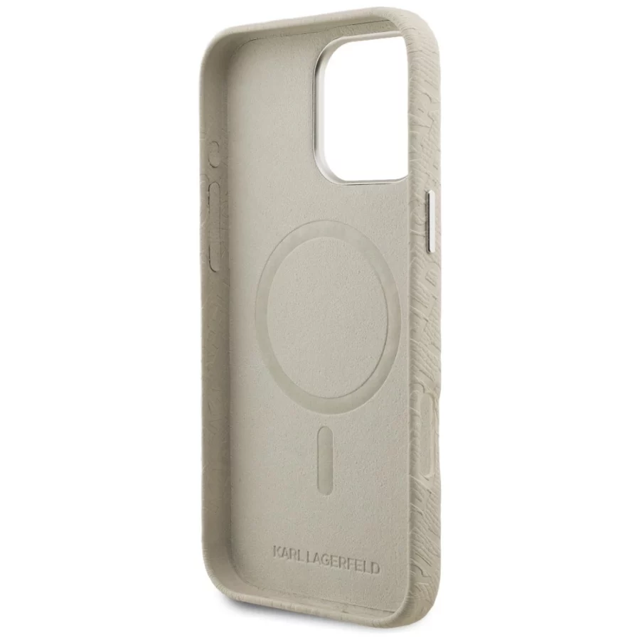 Etui Karl Lagerfeld FW Stamped Karl MagSafe na iPhone 16 Pro Max - beżowe