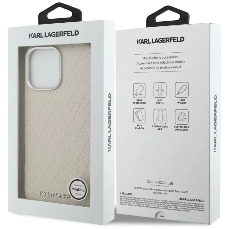 Etui Karl Lagerfeld FW Stamped Karl MagSafe na iPhone 16 Pro Max - beżowe