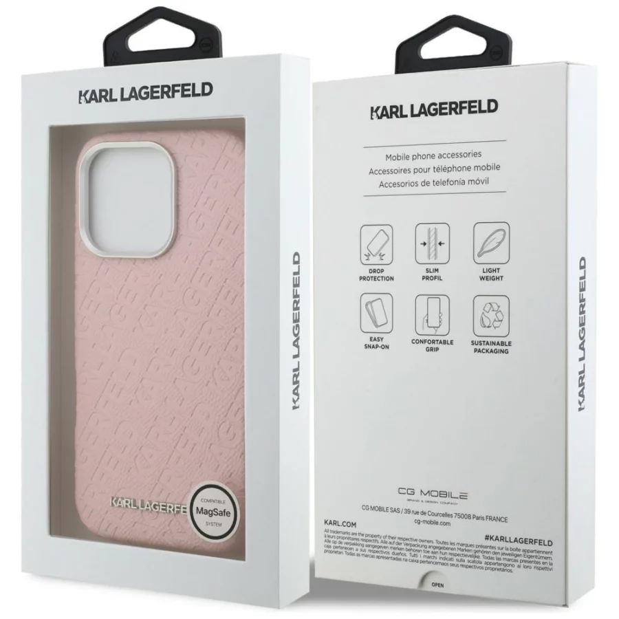 Etui Karl Lagerfeld FW Stamped Karl MagSafe na iPhone 16 Pro Max - różowe