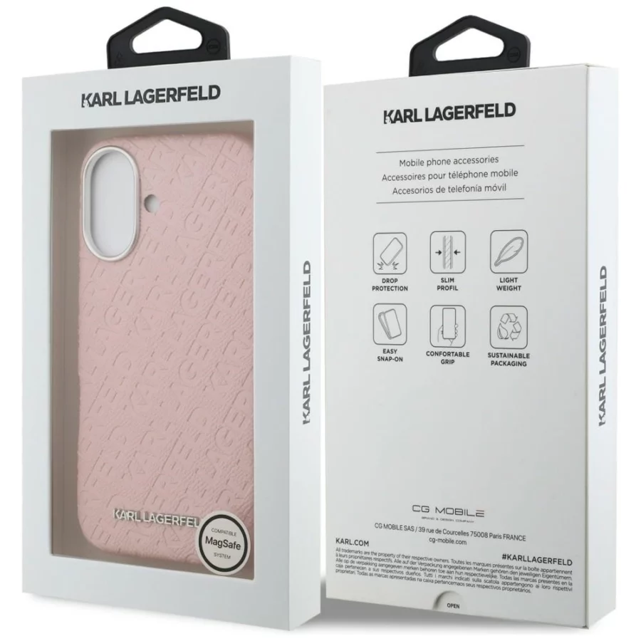 Etui Karl Lagerfeld FW Stamped Karl MagSafe na iPhone 16 - różowe