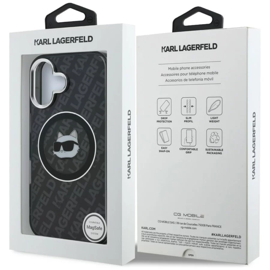 Etui Karl Lagerfeld IML Choupette Head Logo MagSafe na iPhone 16 - czarne