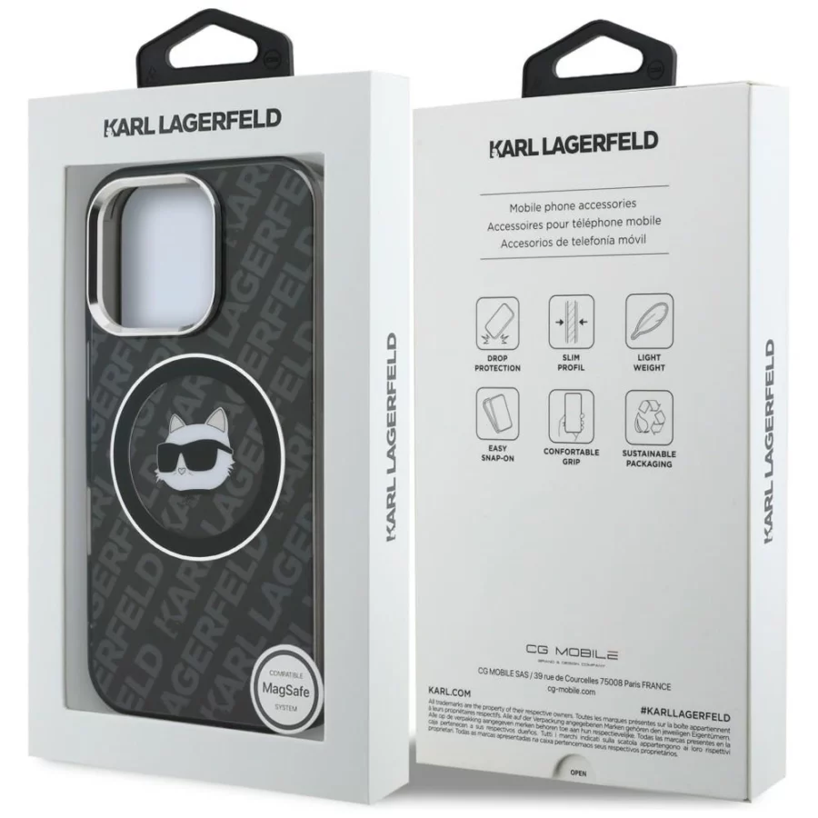 Etui Karl Lagerfeld IML Choupette Head Logo MagSafe na iPhone 16 Pro - czarne