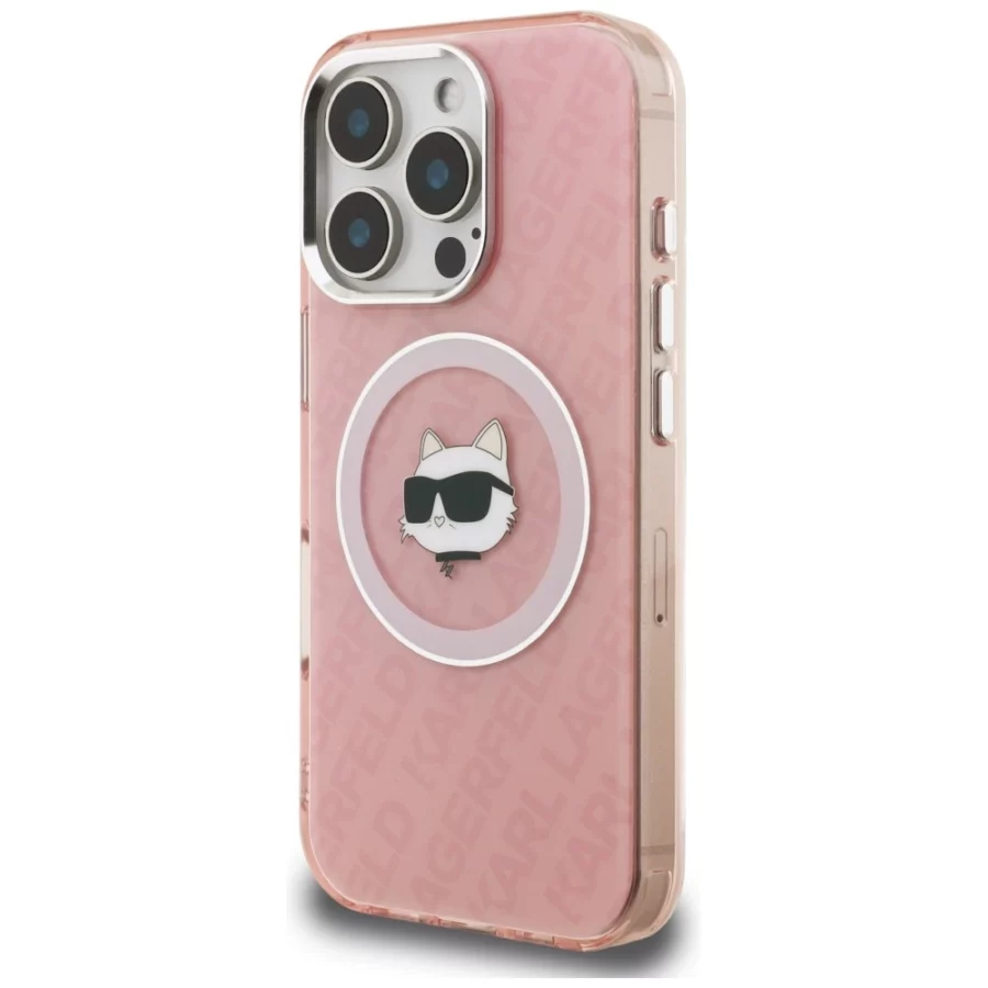 Etui Karl Lagerfeld IML Choupette Head Logo MagSafe na iPhone 16 Pro Max - różowe