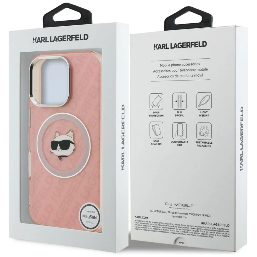 Etui Karl Lagerfeld IML Choupette Head Logo MagSafe na iPhone 16 Pro Max - różowe