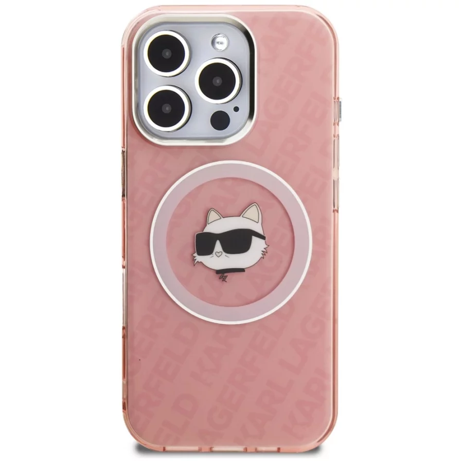Etui Karl Lagerfeld IML Choupette Head Logo MagSafe na iPhone 16 Pro - różowe