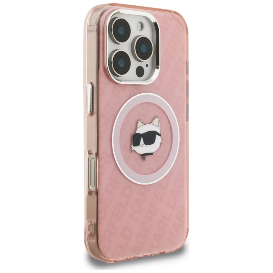 Etui Karl Lagerfeld IML Choupette Head Logo MagSafe na iPhone 16 Pro - różowe