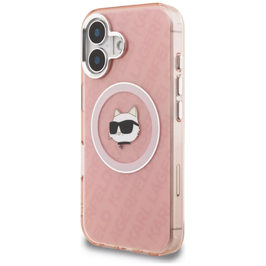 Etui Karl Lagerfeld IML Choupette Head Logo MagSafe na iPhone 16 - różowe