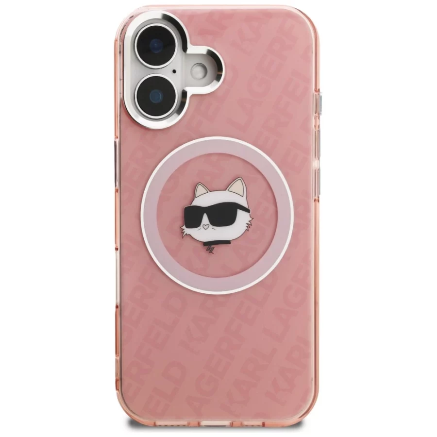 Etui Karl Lagerfeld IML Choupette Head Logo MagSafe na iPhone 16 - różowe