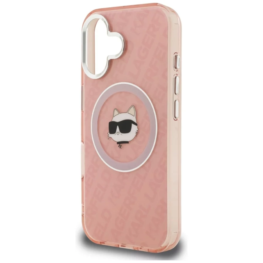 Etui Karl Lagerfeld IML Choupette Head Logo MagSafe na iPhone 16 - różowe
