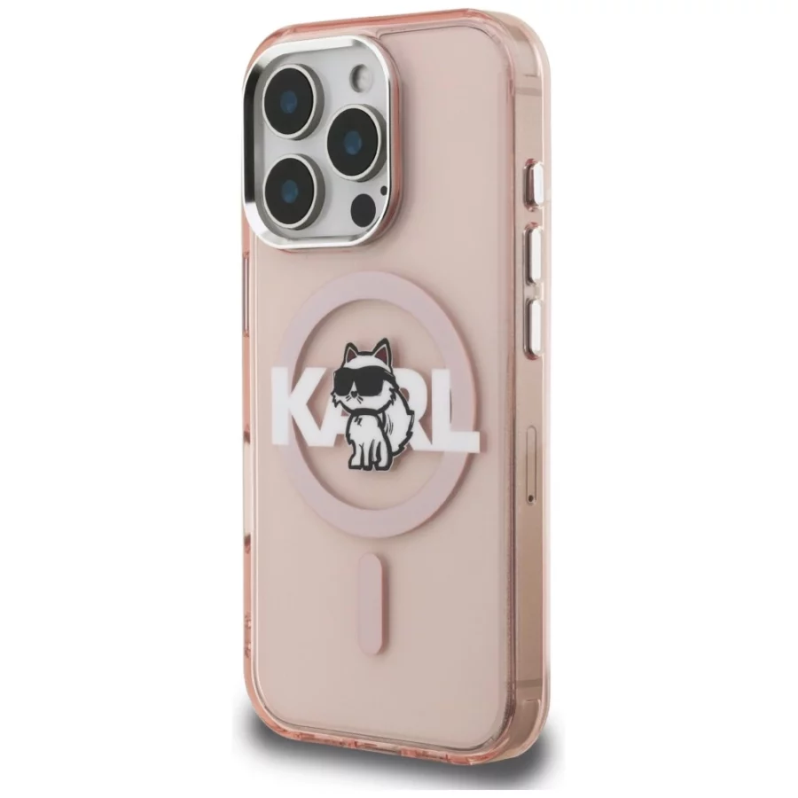 Etui Karl Lagerfeld IML Choupette Sketch Logo MagSafe na iPhone 16 Pro Max - różowe