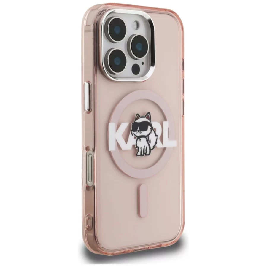 Etui Karl Lagerfeld IML Choupette Sketch Logo MagSafe na iPhone 16 Pro Max - różowe