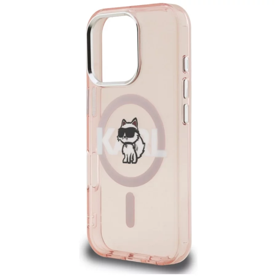 Etui Karl Lagerfeld IML Choupette Sketch Logo MagSafe na iPhone 16 Pro Max - różowe