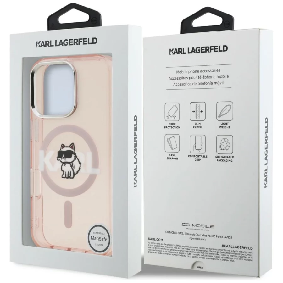Etui Karl Lagerfeld IML Choupette Sketch Logo MagSafe na iPhone 16 Pro Max - różowe