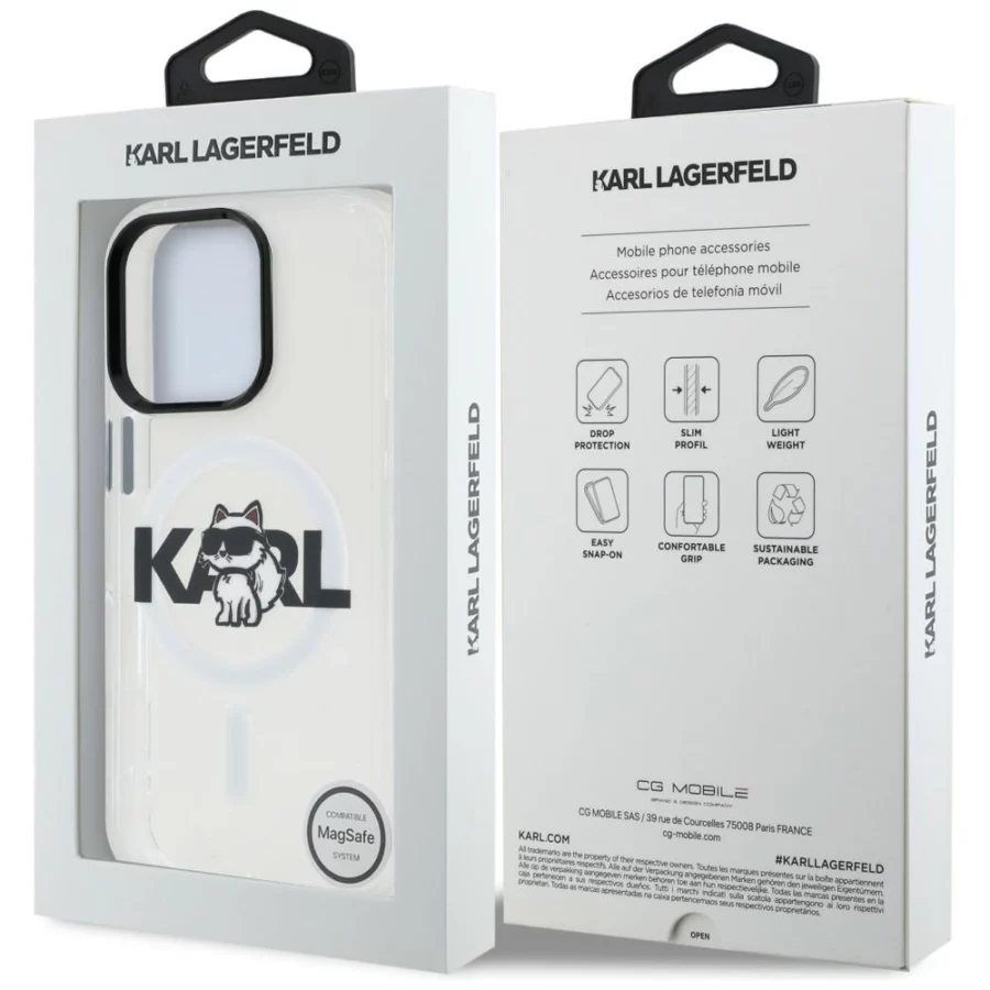 Etui Karl Lagerfeld IML Choupette Sketch Logo MagSafe na iPhone 16 Pro - przezroczyste