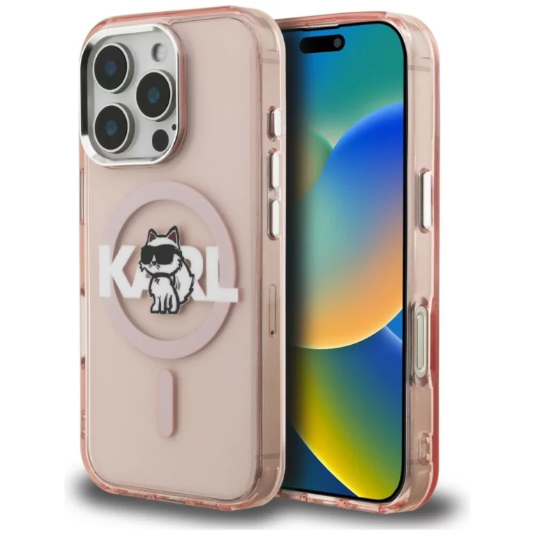 Etui Karl Lagerfeld IML Choupette Sketch Logo MagSafe na iPhone 16 Pro - różowe