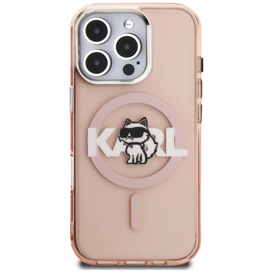 Etui Karl Lagerfeld IML Choupette Sketch Logo MagSafe na iPhone 16 Pro - różowe